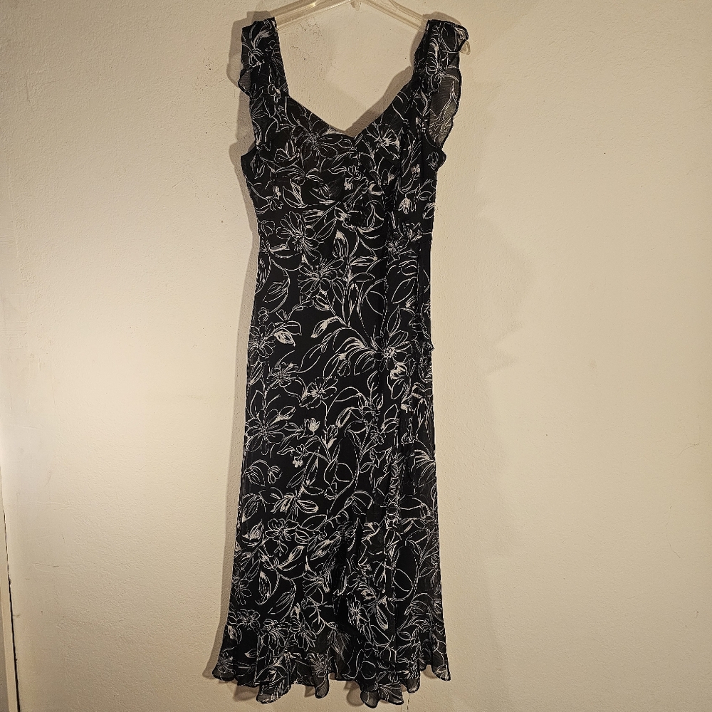 London Times Black Ruffle Dress